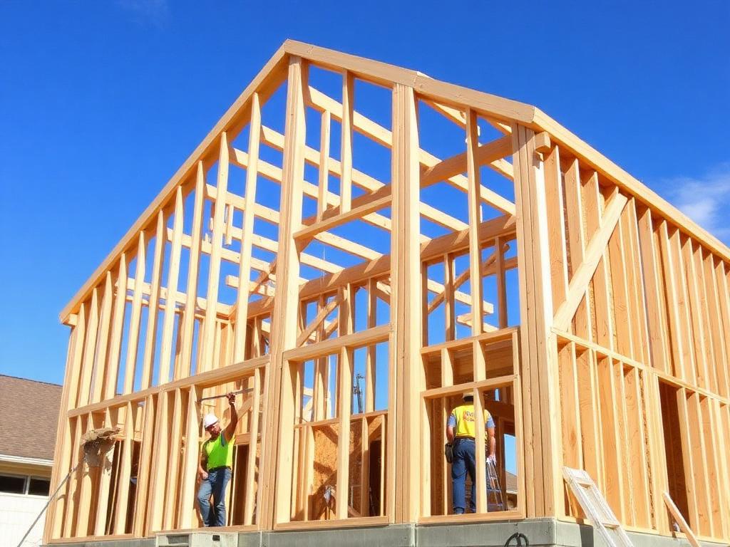 Wood framing of a new residential construction
